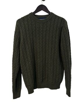 Classic Davis & Squire 2-ply Cashmere Olive Cable Knit Crewneck Sweater